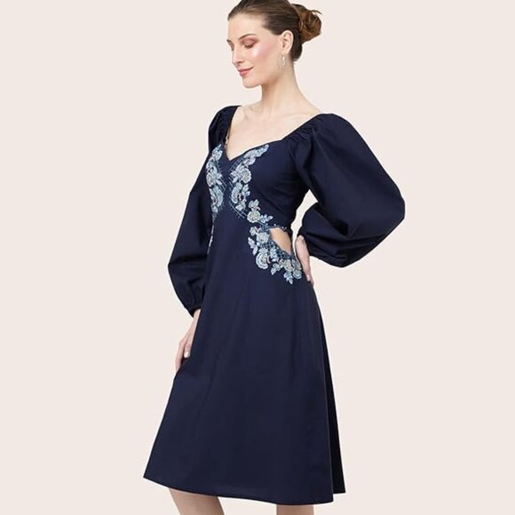 NWT Midnight Blue Boho Cutout Waist Midi Dress - Picture 2 of 6